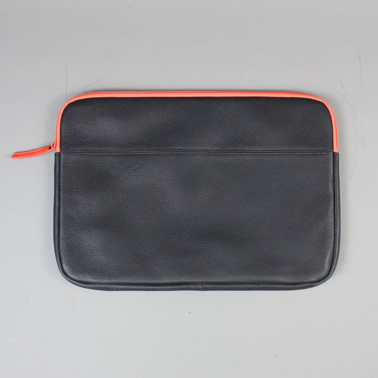 LeatherCo Black Leather Laptop Case With Orange Zip