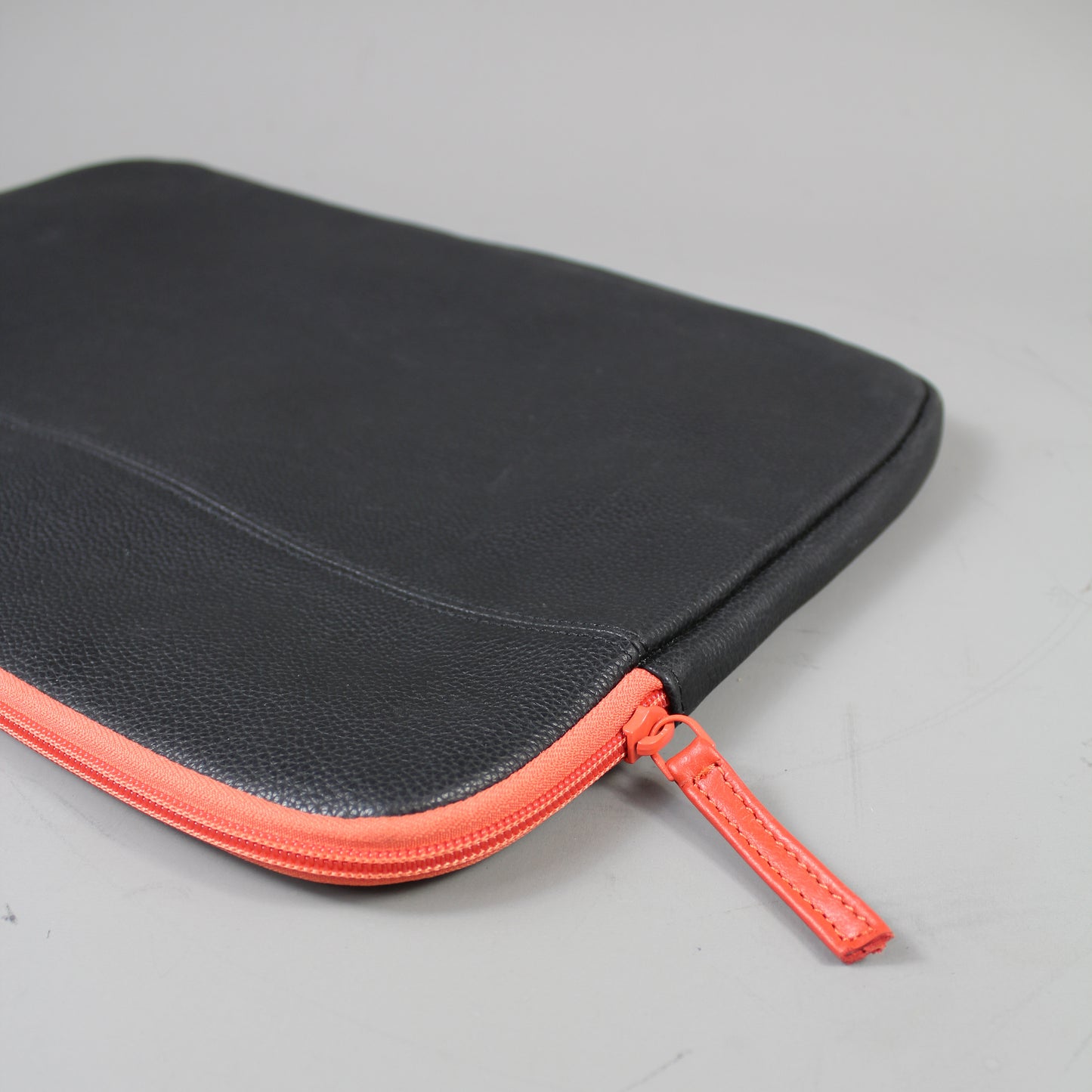 LeatherCo Black Leather Laptop Case With Orange Zip