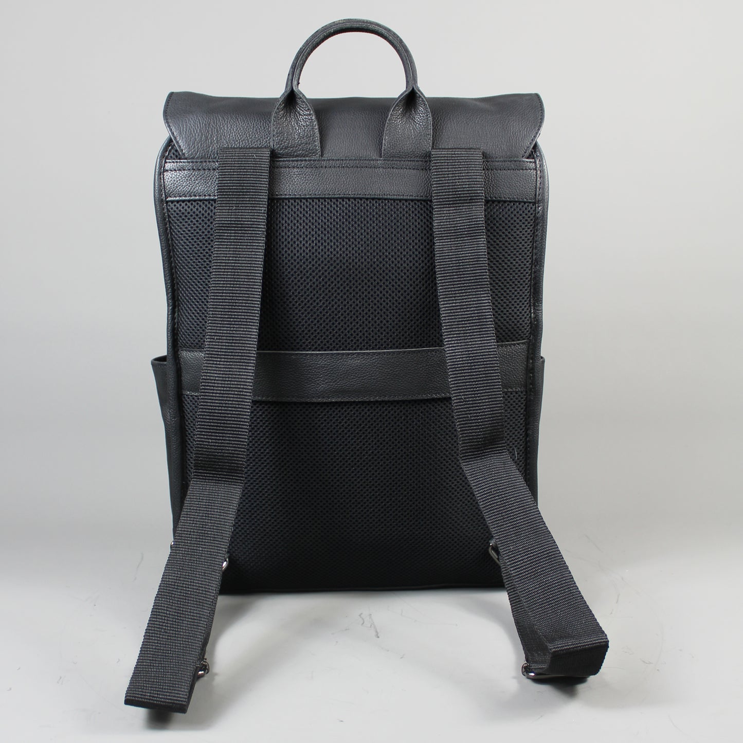 LeatherCo Black Leather Laptop Backpack Bag With Orange Zip