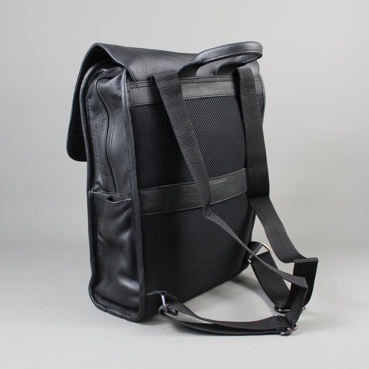 LeatherCo Black Leather Laptop Backpack Bag With Gunmetal Zip