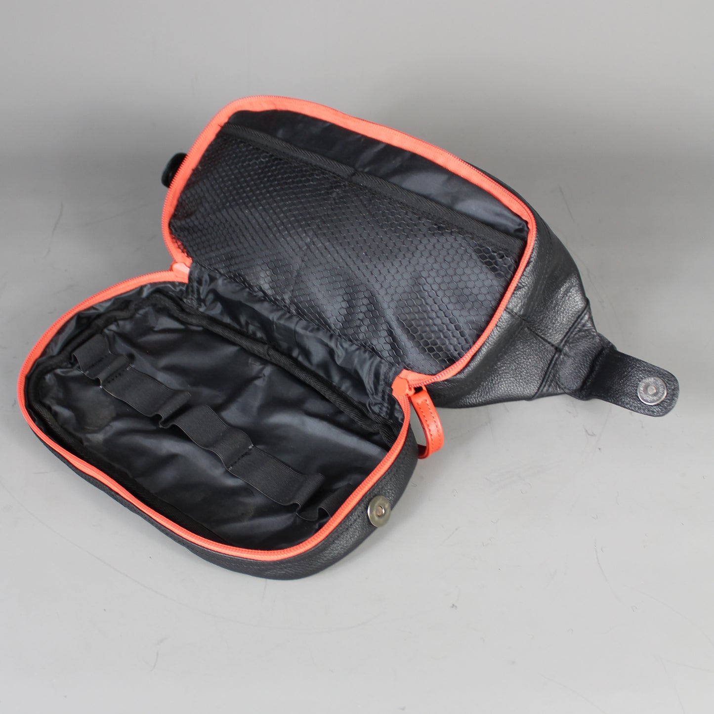 LetherCo Black Leather Open Top Wash Bag With Orange Zip