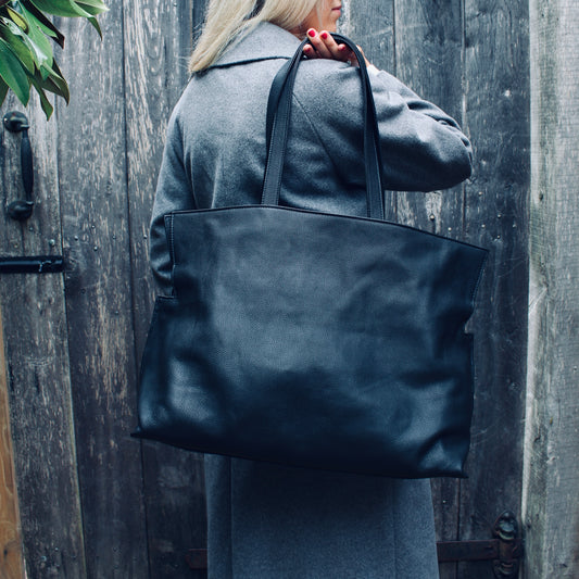 LeatherCo Large Black Leather Tote Bag