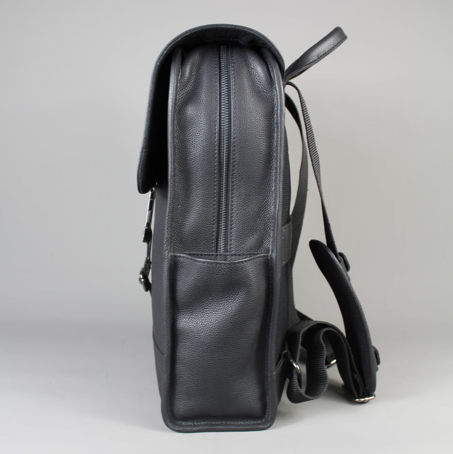 LeatherCo Black Leather Laptop Backpack Bag With Gunmetal Zip