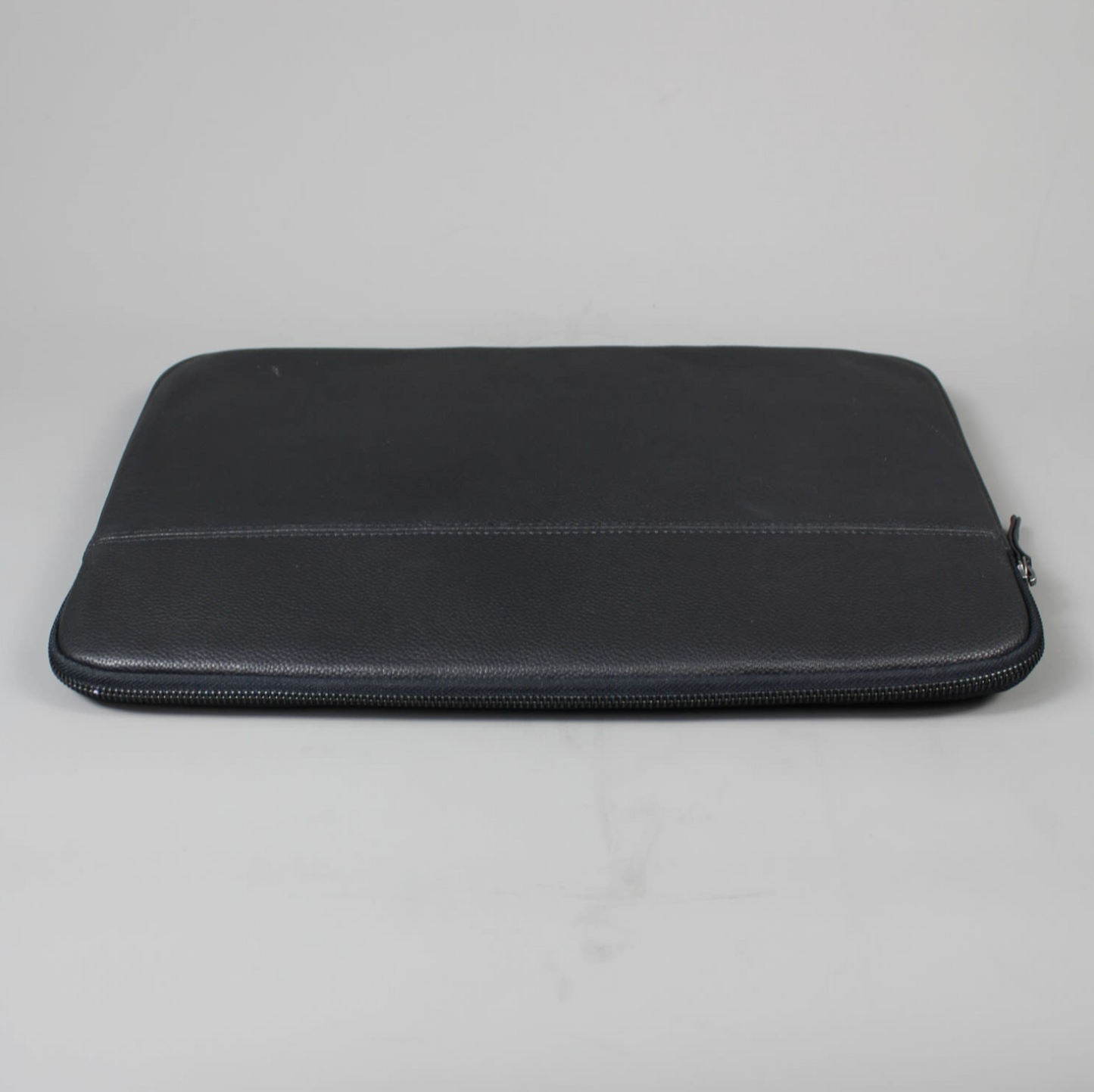 LeatherCo Black Leather Laptop Case With Gunmetal Zip