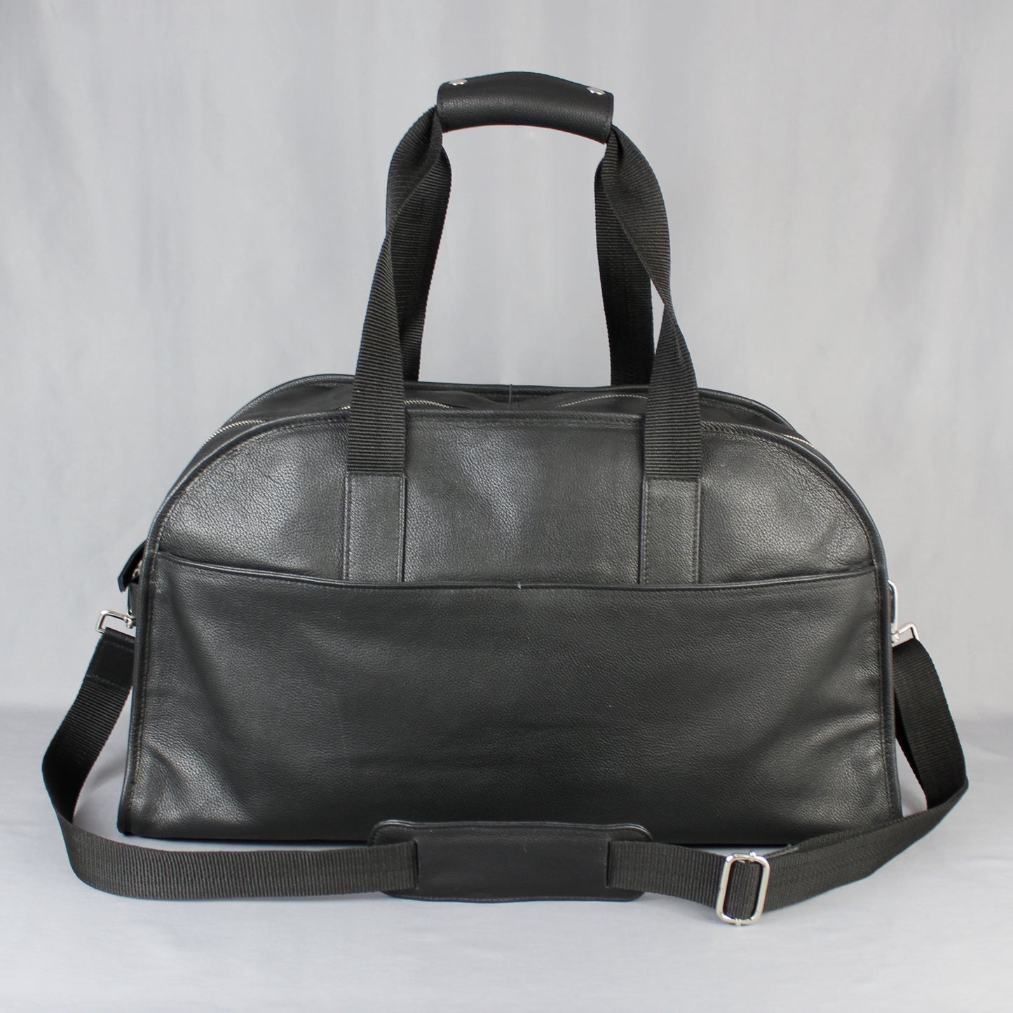 LeatherCo Black Leather Laptop Weekend Bag With Gunmetal Zip