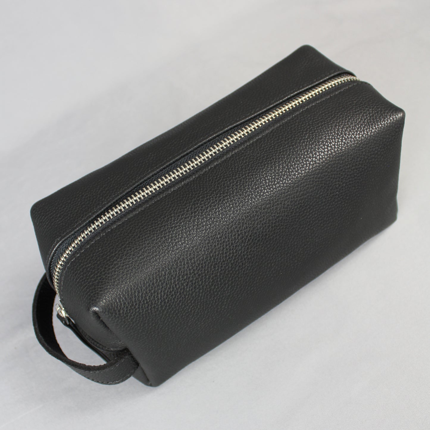 LeatherCo Black Leather Cosmetics Bag With Gunmetal Zip