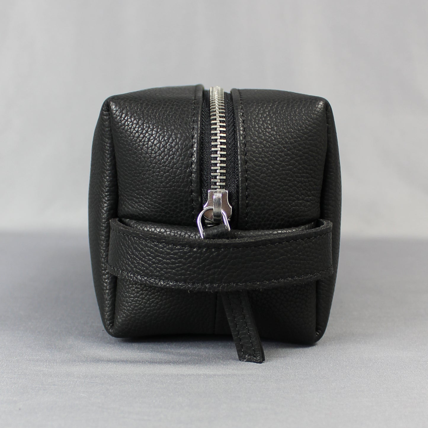 LeatherCo Black Leather Cosmetics Bag With Gunmetal Zip