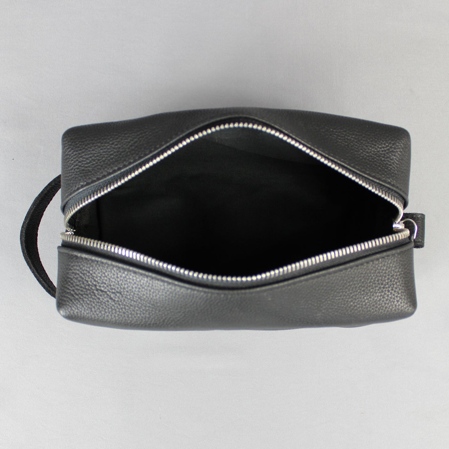 LeatherCo Black Leather Cosmetics Bag With Gunmetal Zip