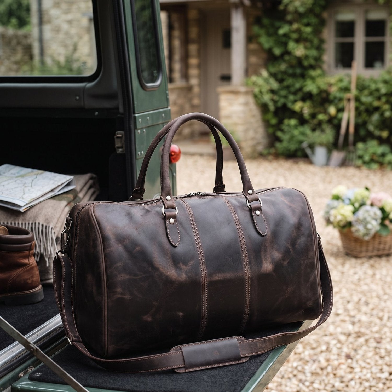 Dark Brown Leather Weekend Holdall