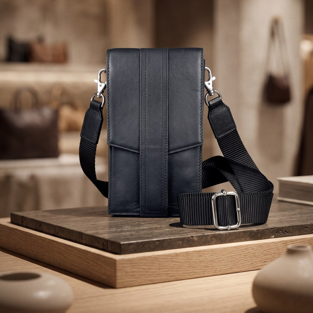Black Leather Mini Cross Body Phone Bag