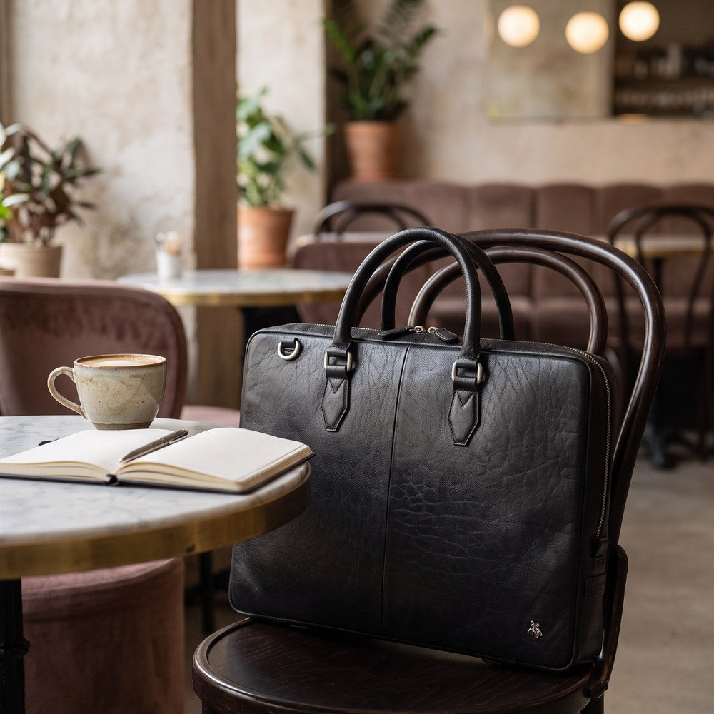 Carl Leather Laptop Bag – Black
